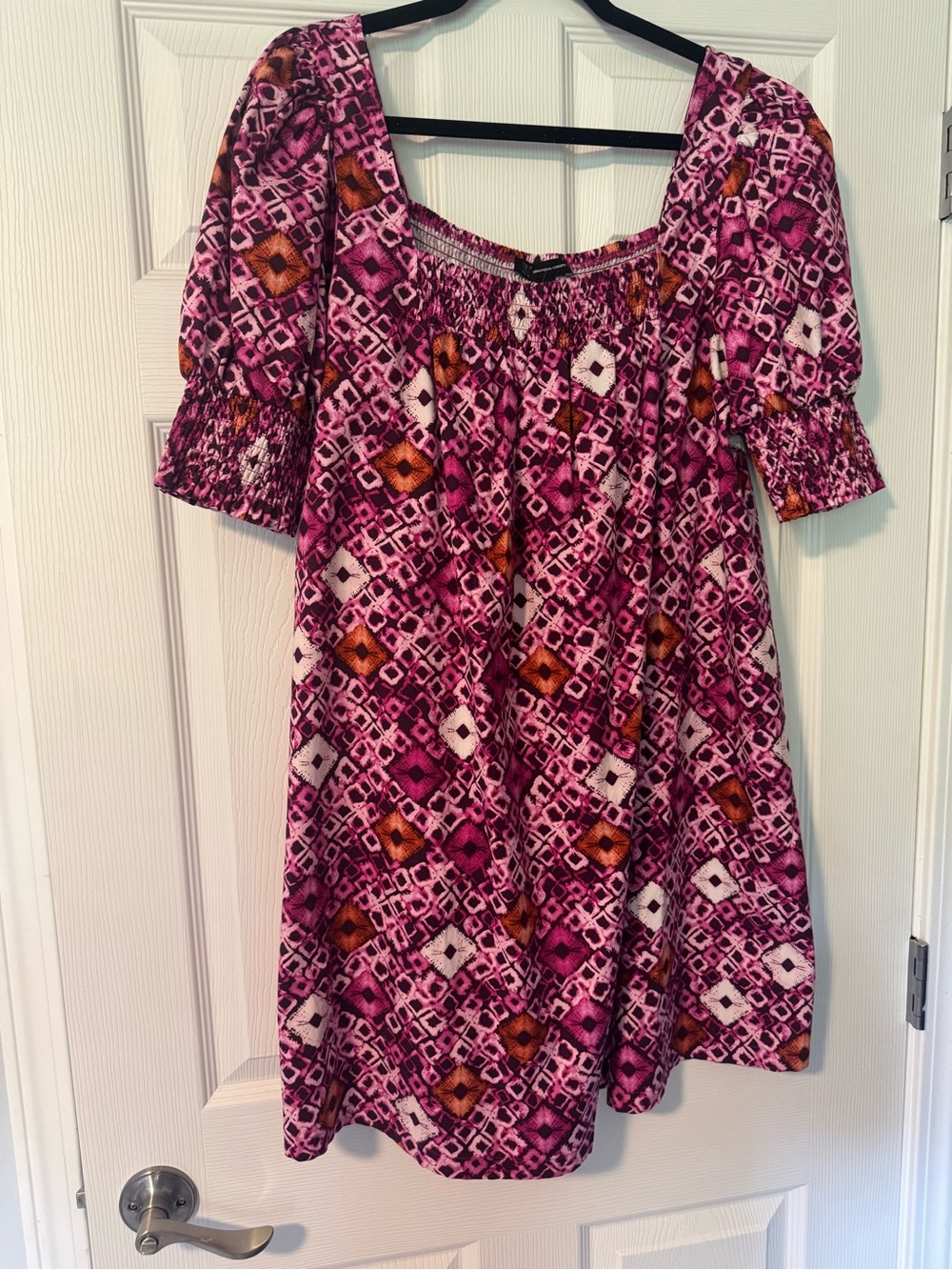 INC International Concepts Pink and Orange Dress With Smocked Sleeves
